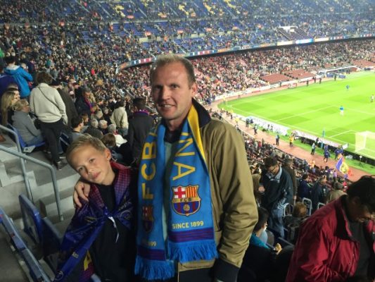 Met zoonlief bij een van de thuisduels van het grote Barcelona